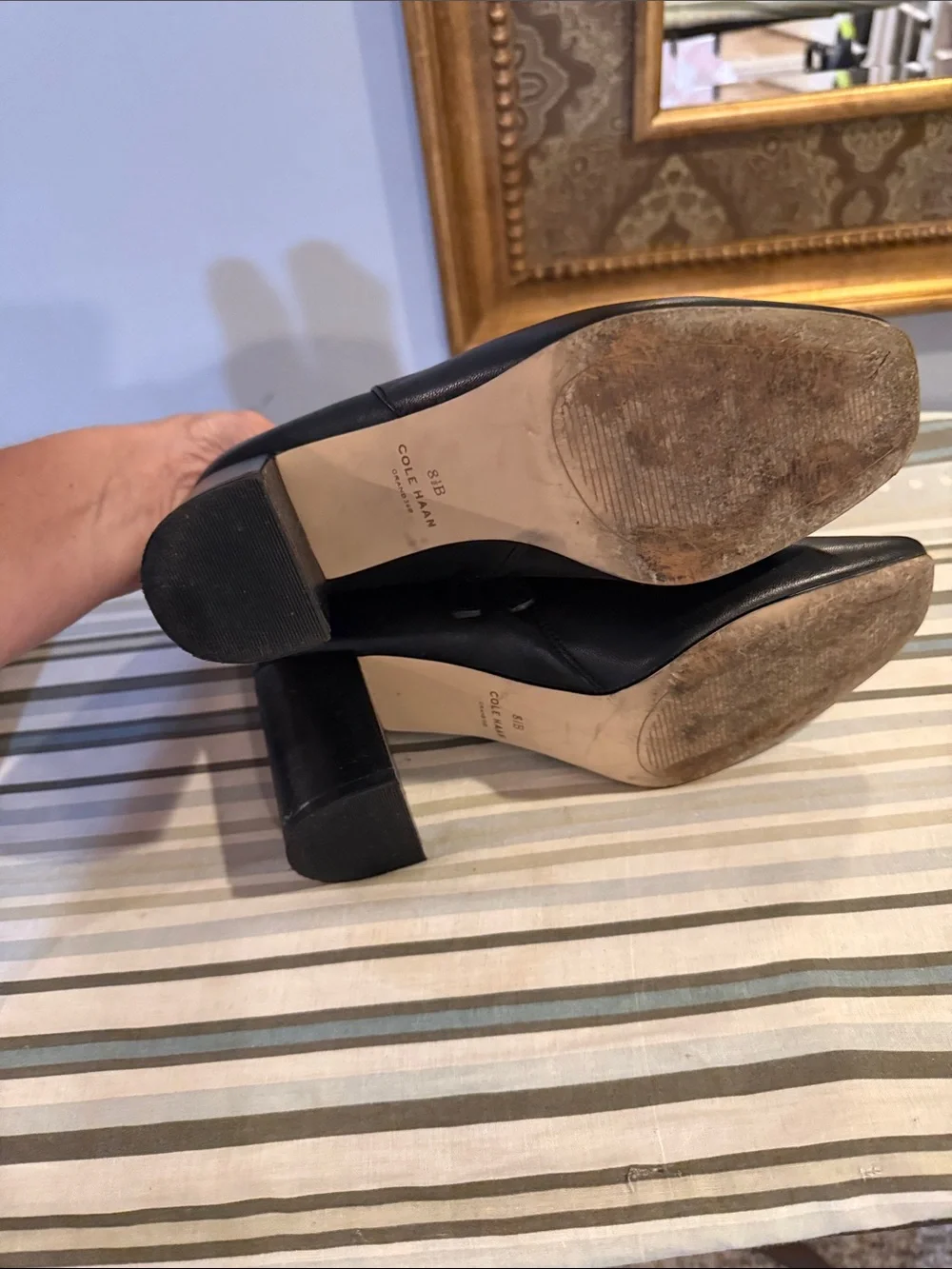 Cole Haan Black Leather Block Heel Ankle Boots Size 8.5